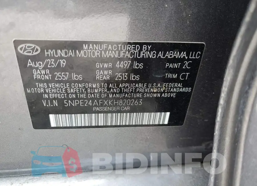 5NPE24AFXKH820263 Photo# 10