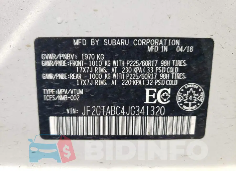 JF2GTABC4JG341320 Photo# 10