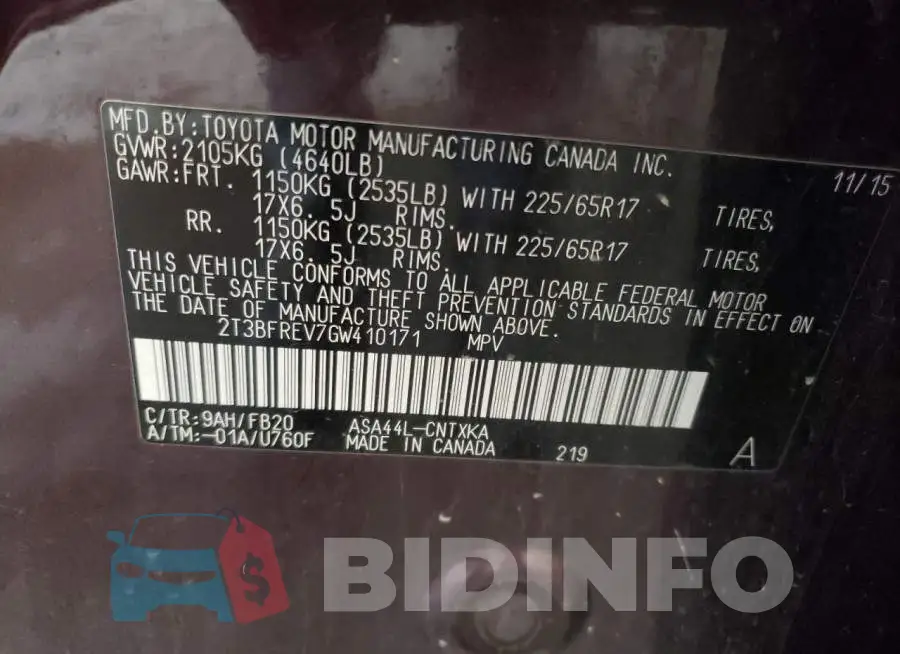 2T3BFREV7GW410171 Photo# 10