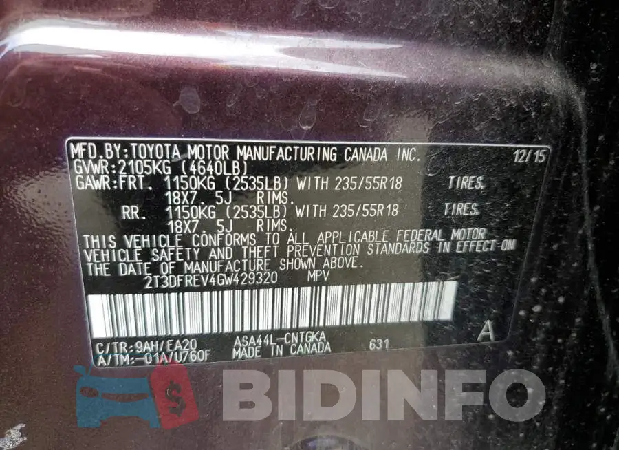 2T3DFREV4GW429320 Photo# 10