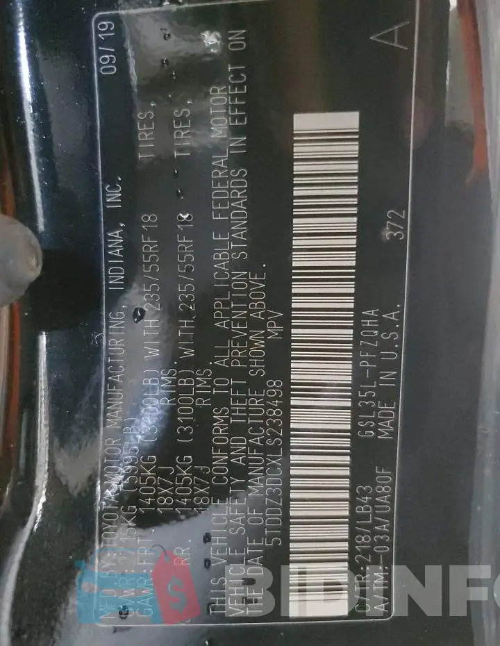 5TDDZ3DCXLS238498 Photo# 10