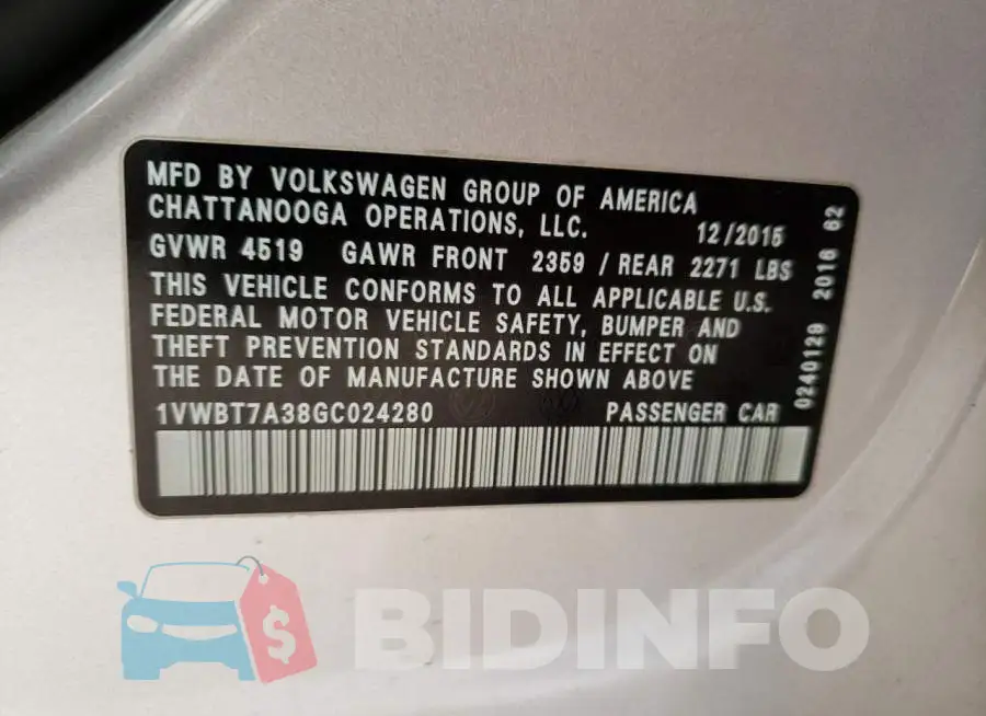 1VWBT7A38GC024280 Photo# 10