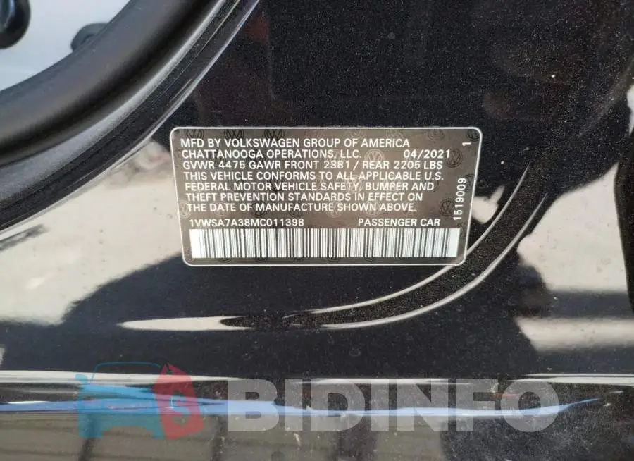 1VWSA7A38MC011398 Photo# 10
