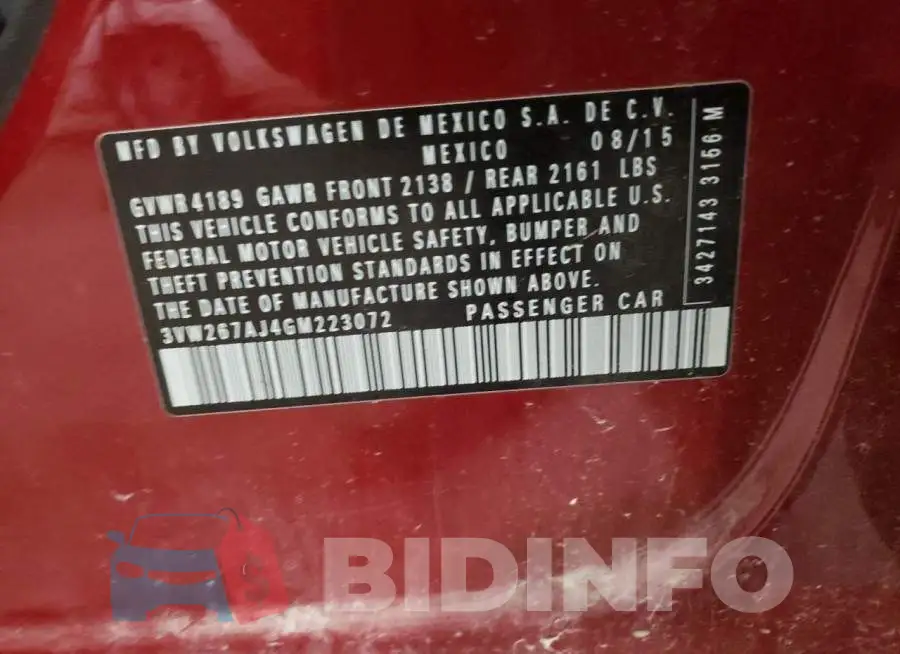 3VW267AJ4GM223072 Photo# 10