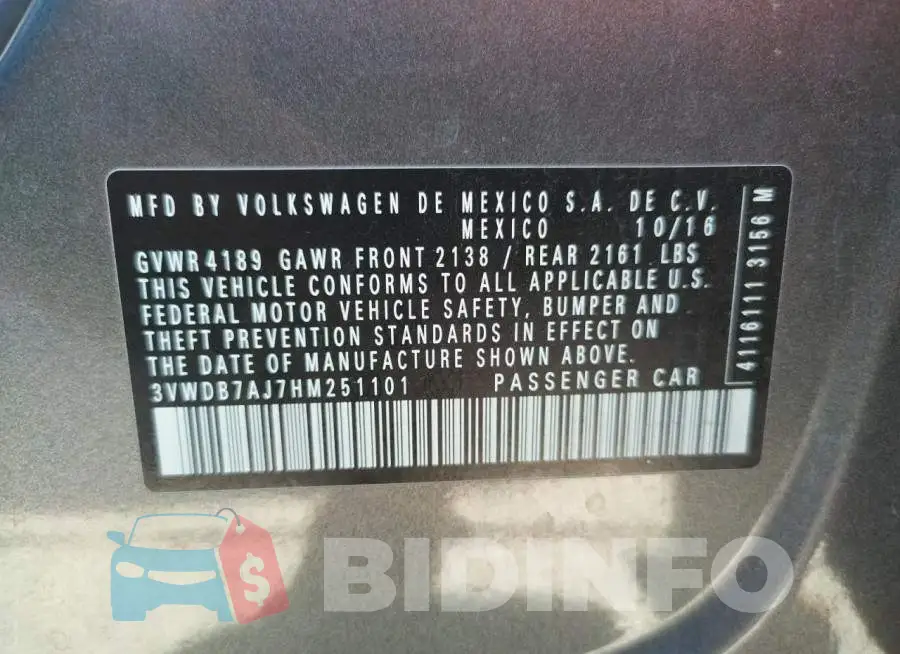 3VWDB7AJ7HM251101 Photo# 10