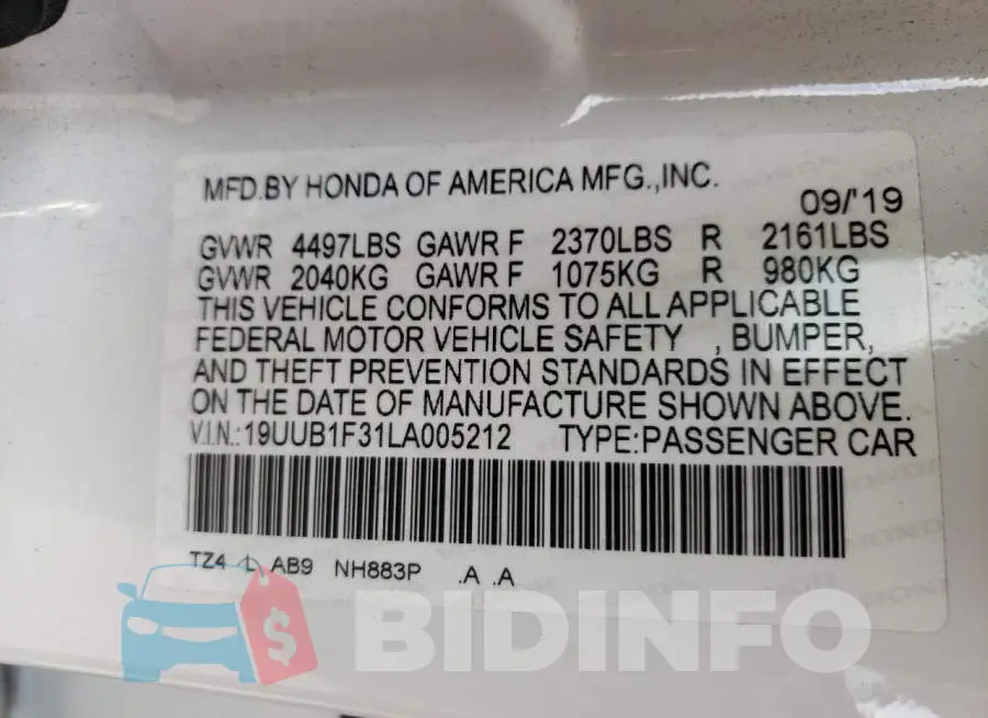 19UUB1F31LA005212 Photo# 10