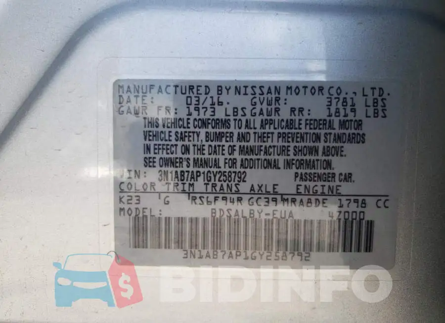 3N1AB7AP1GY258792 Photo# 10