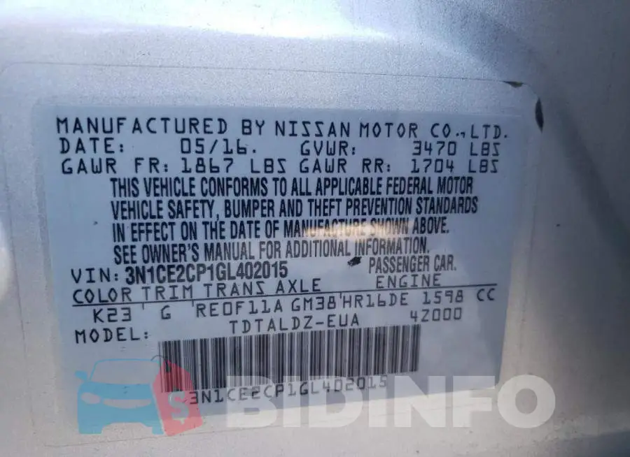3N1CE2CP1GL402015 Photo# 10