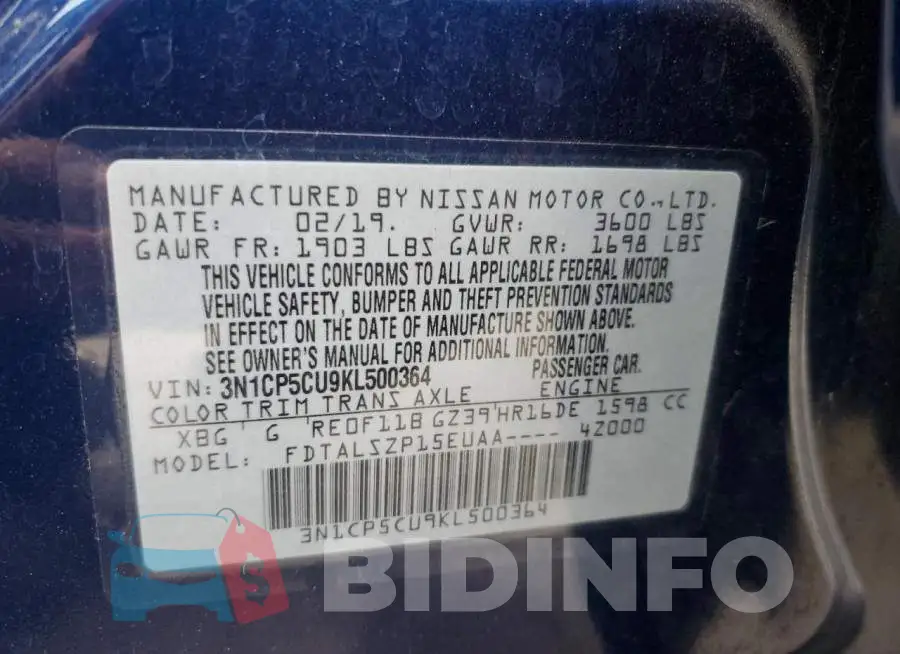 3N1CP5CU9KL500364 Photo# 10
