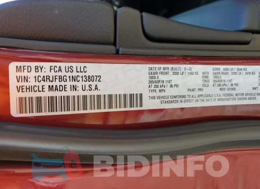 1C4RJFBG1NC138072 Photo# 10