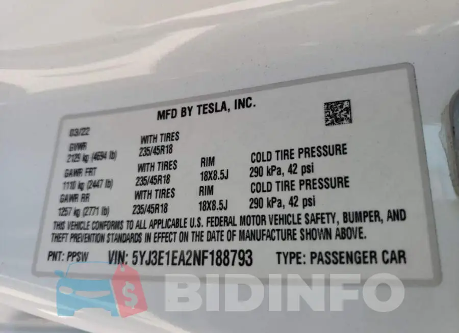 5YJ3E1EA2NF188793 Photo# 10