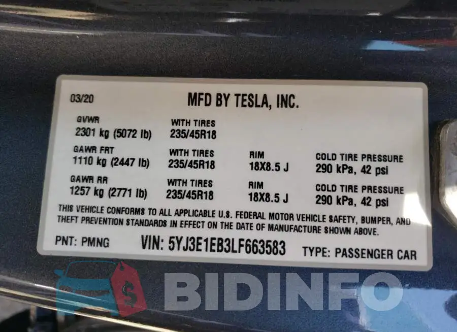 5YJ3E1EB3LF663583 Photo# 10