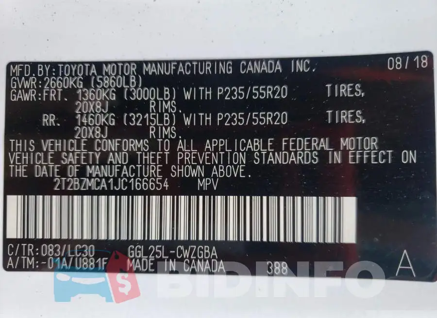 2T2BZMCA1JC166654 Photo# 10