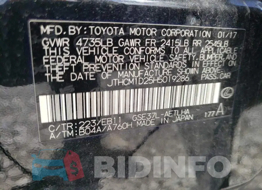 JTHCM1D25H5019286 Photo# 10