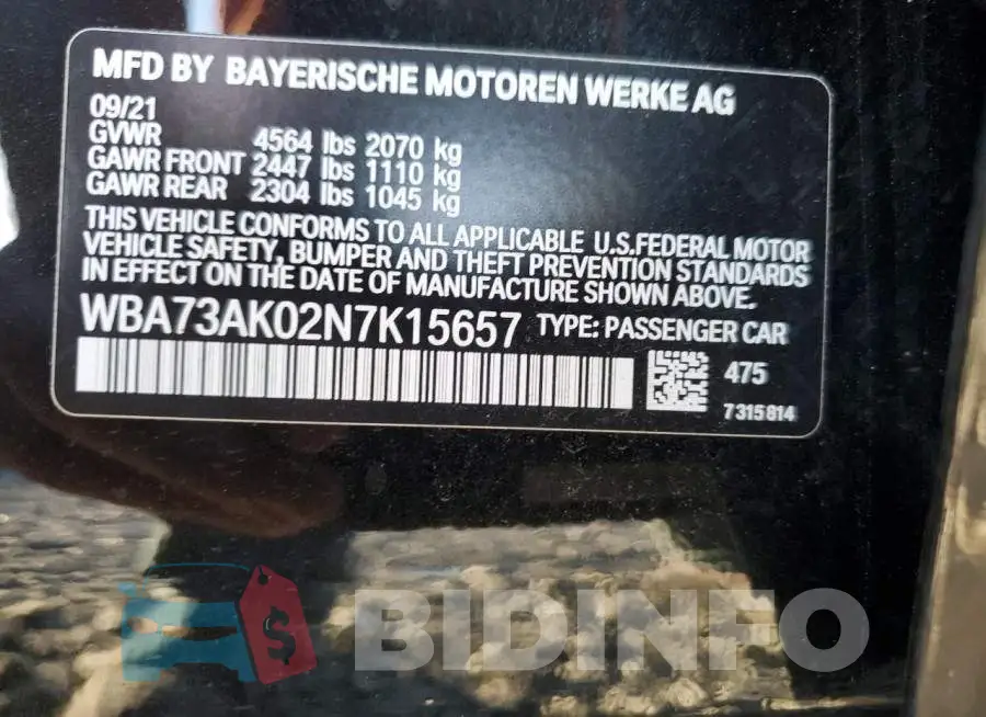 WBA73AK02N7K15657 Photo# 10
