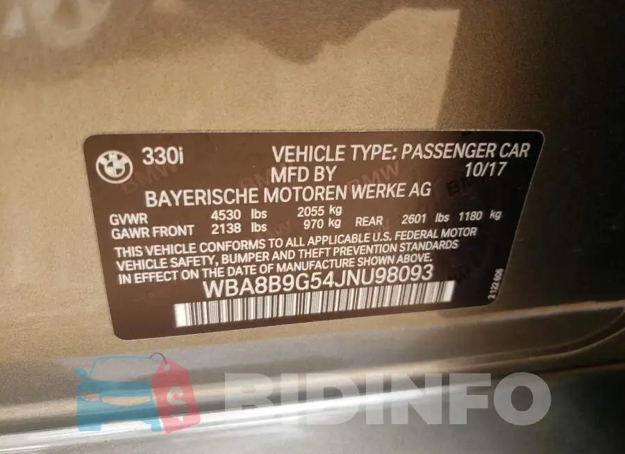 WBA8B9G54JNU98093 Photo# 10