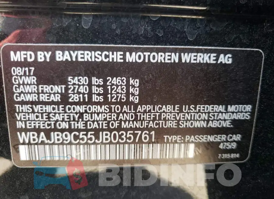 WBAJB9C55JB035761 Photo# 10