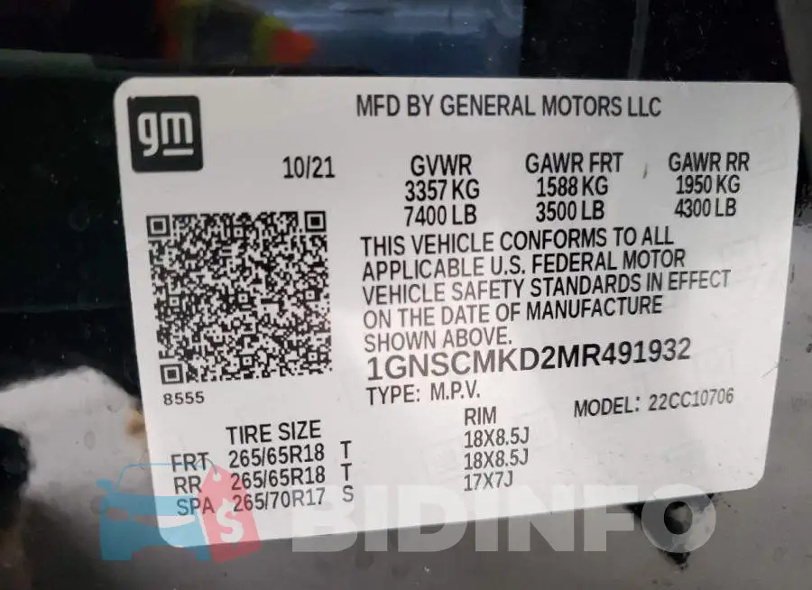 1GNSCMKD2MR491932 Photo# 10