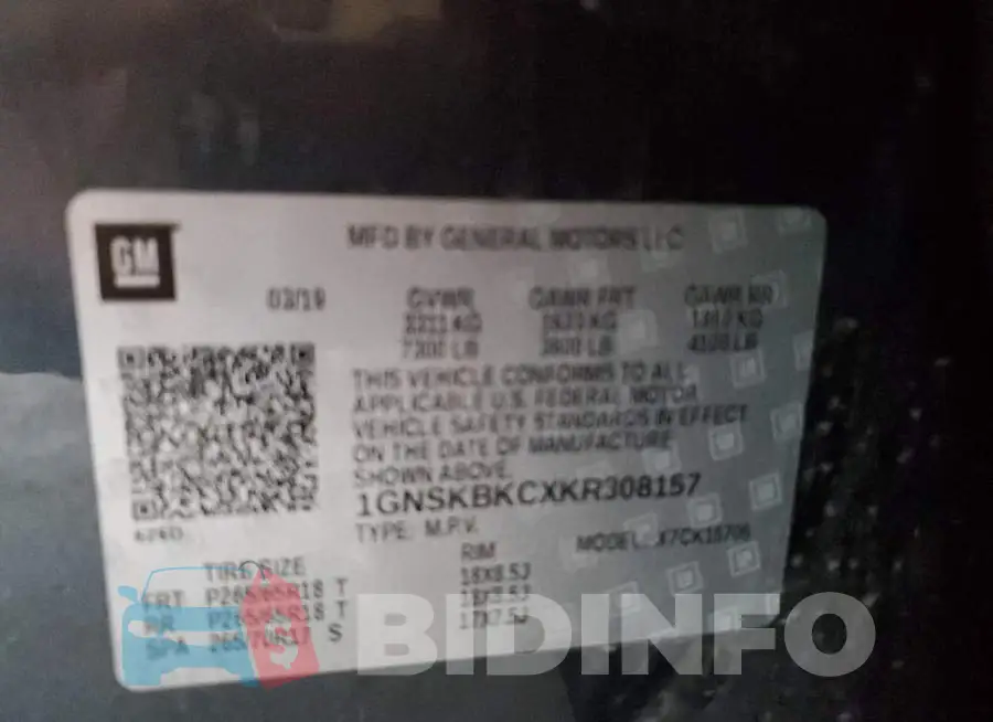 1GNSKBKCXKR308157 Photo# 10