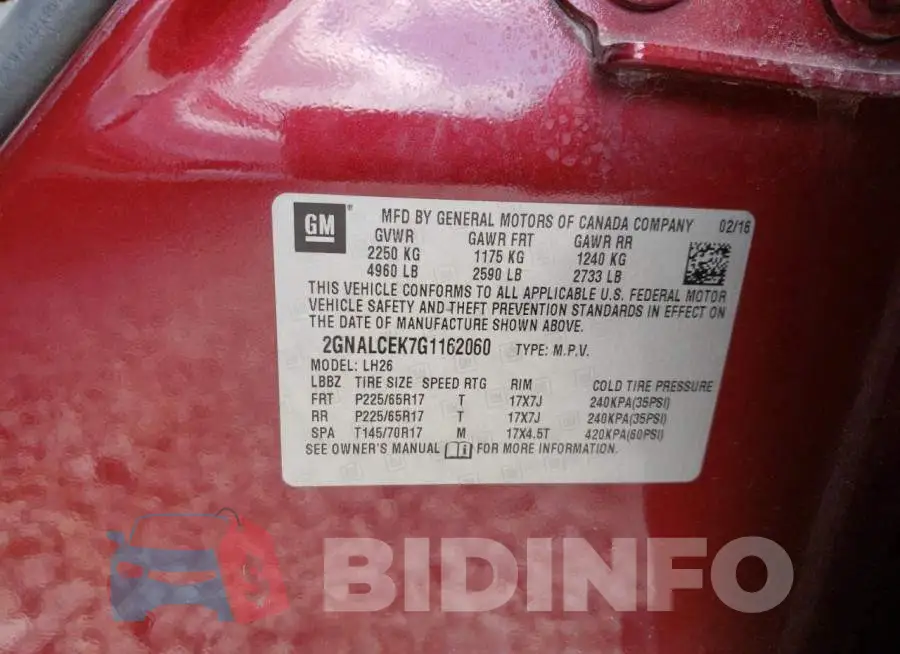 2GNALCEK7G1162060 Photo# 10