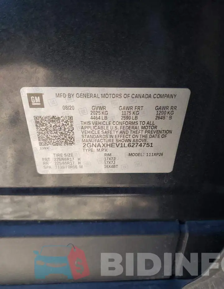 2GNAXHEV1L6274751 Photo# 10