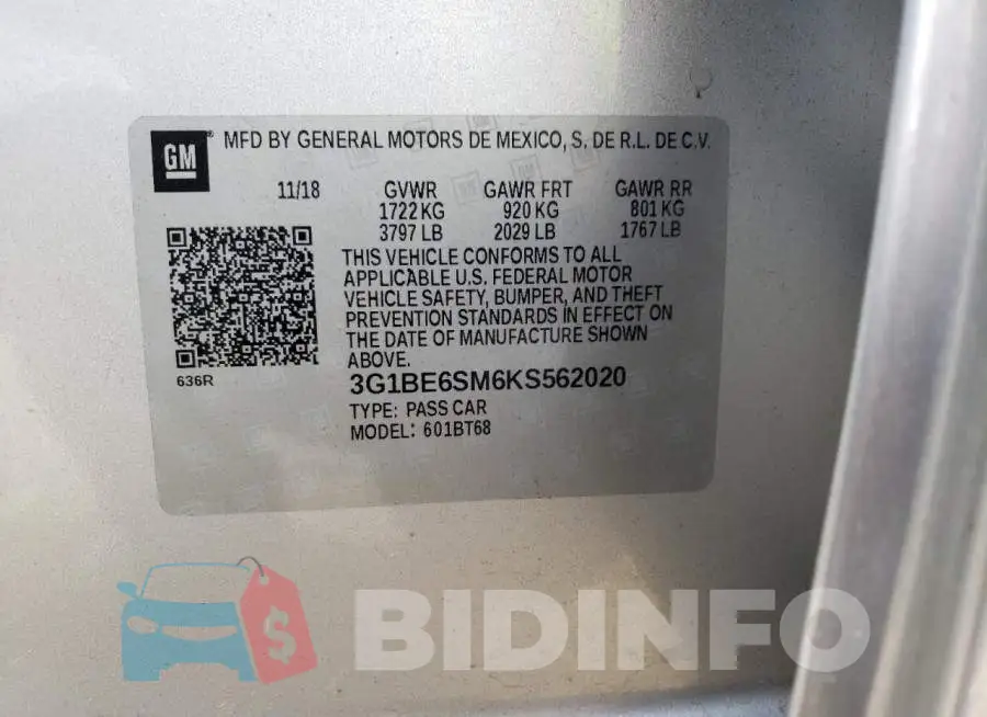 3G1BE6SM6KS562020 Photo# 10