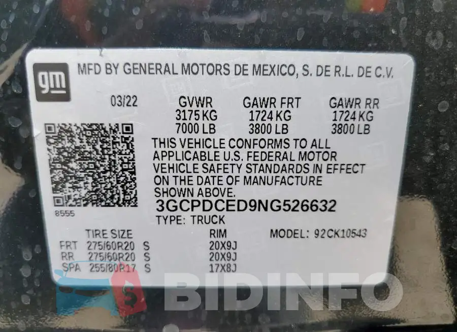 3GCPDCED9NG526632 Photo# 10