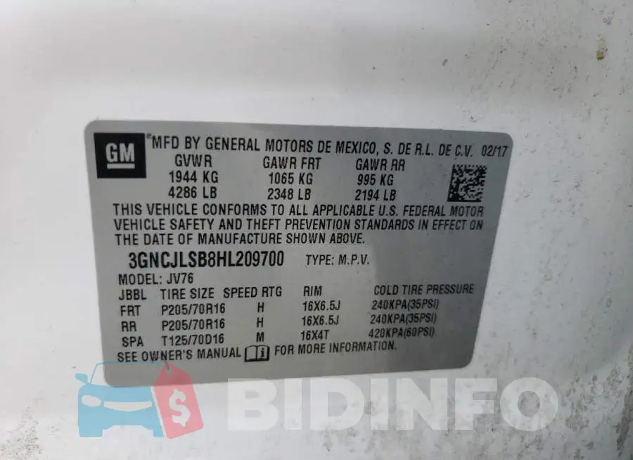 3GNCJLSB8HL209700 Photo# 10