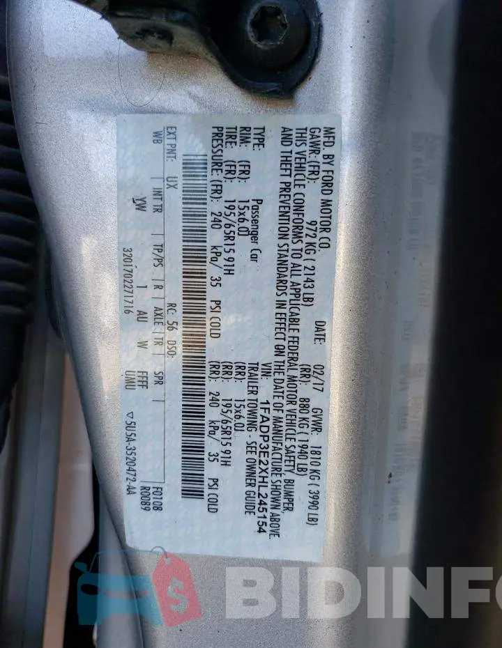 1FADP3E2XHL245154 Photo# 10