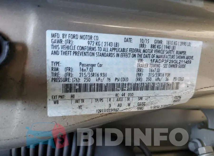 1FADP3F29GL211459 Photo# 10