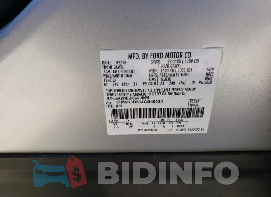 1FM5K8D81JGB45034 Photo# 10