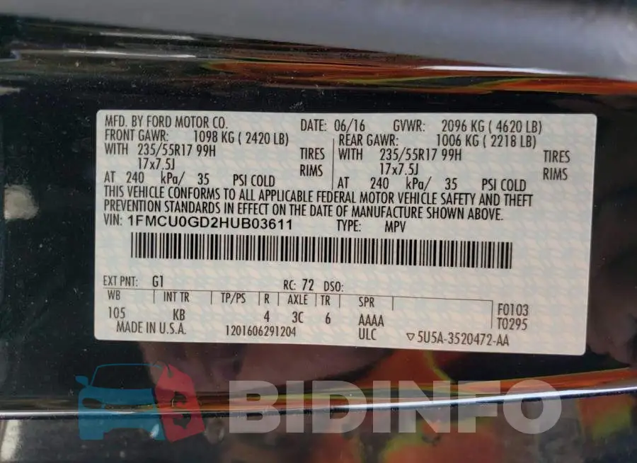 1FMCU0GD2HUB03611 Photo# 10