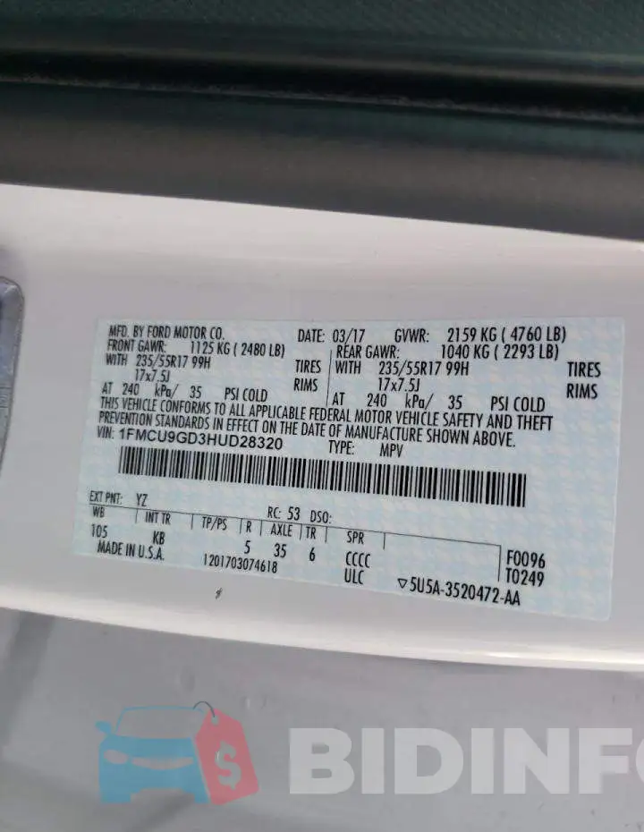 1FMCU9GD3HUD28320 Photo# 10