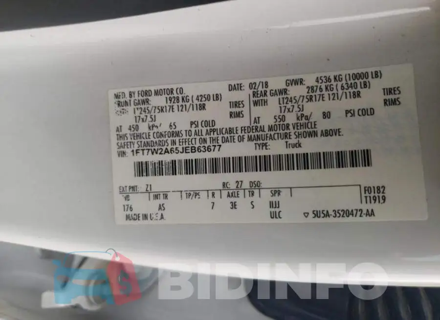 1FT7W2A65JEB63677 Photo# 10