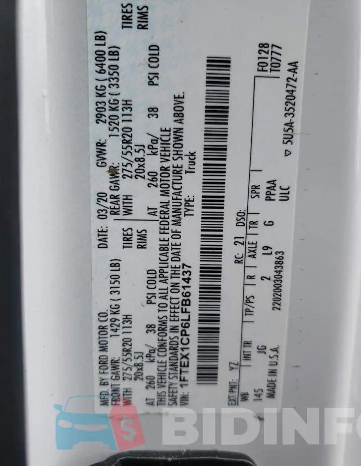 1FTEX1CP6LFB61437 Photo# 10