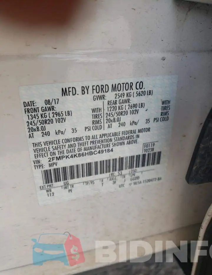 2FMPK4K86HBC49184 Photo# 10