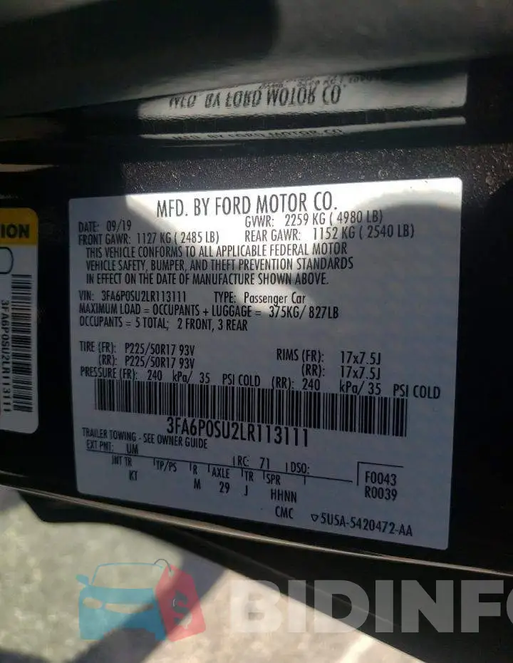 3FA6P0SU2LR113111 Photo# 10