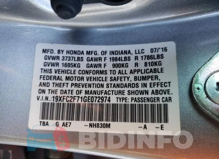 19XFC2F71GE072974 Photo# 10