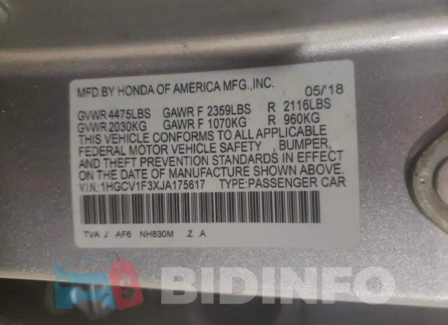 1HGCV1F3XJA175617 Photo# 10
