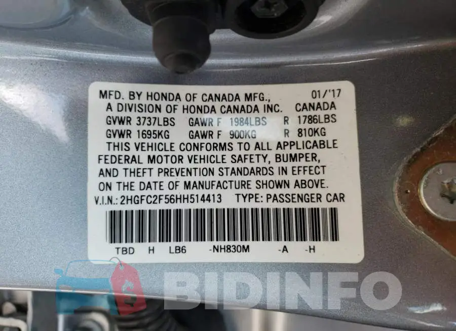 2HGFC2F56HH514413 Photo# 10