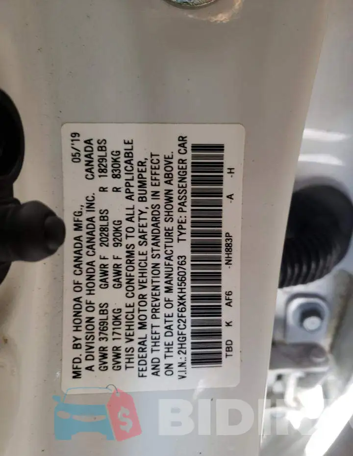 2HGFC2F6XKH560763 Photo# 10