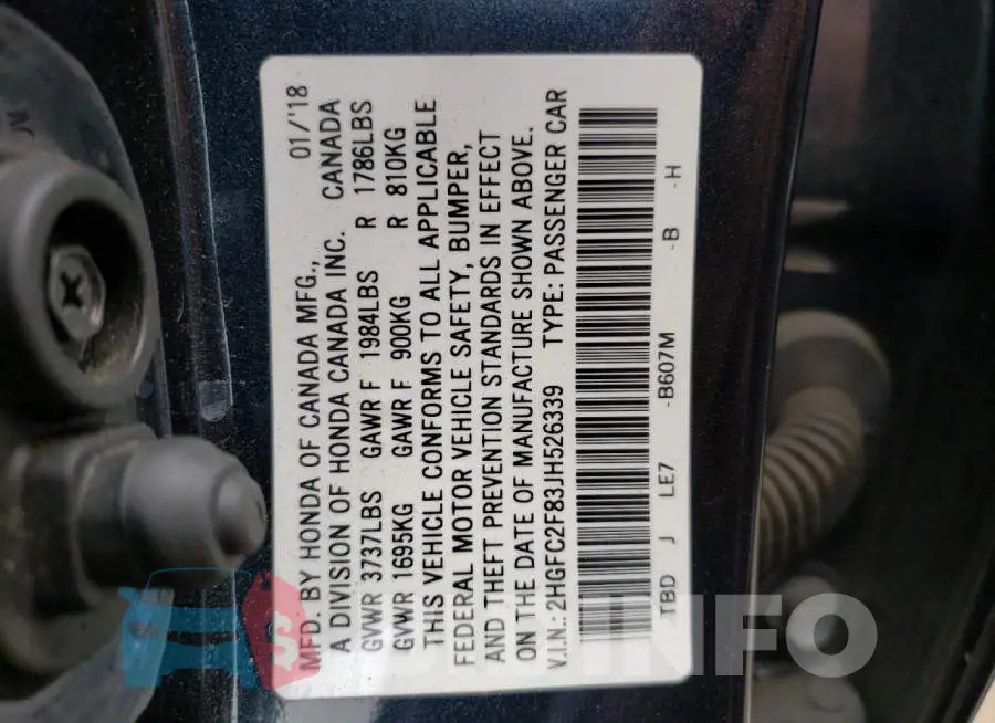 2HGFC2F83JH526339 Photo# 10