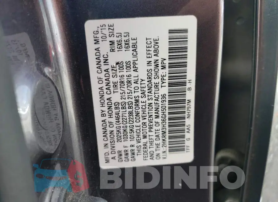 2HKRM3H36GH501936 Photo# 10