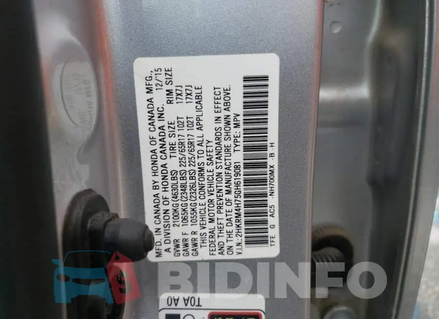 2HKRM4H75GH619081 Photo# 10