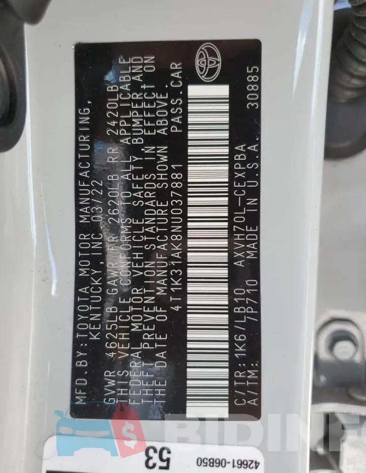 4T1K31AK8NU037881 Photo# 10