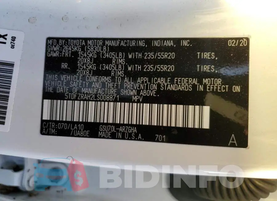 5TDFZRAH2LS008871 Photo# 10