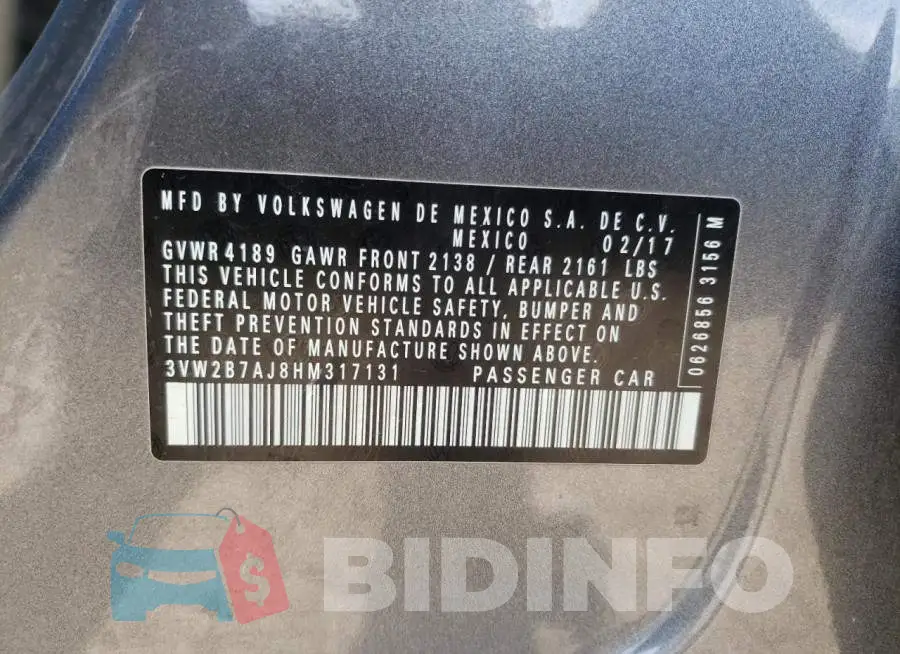 3VW2B7AJ8HM317131 Photo# 10