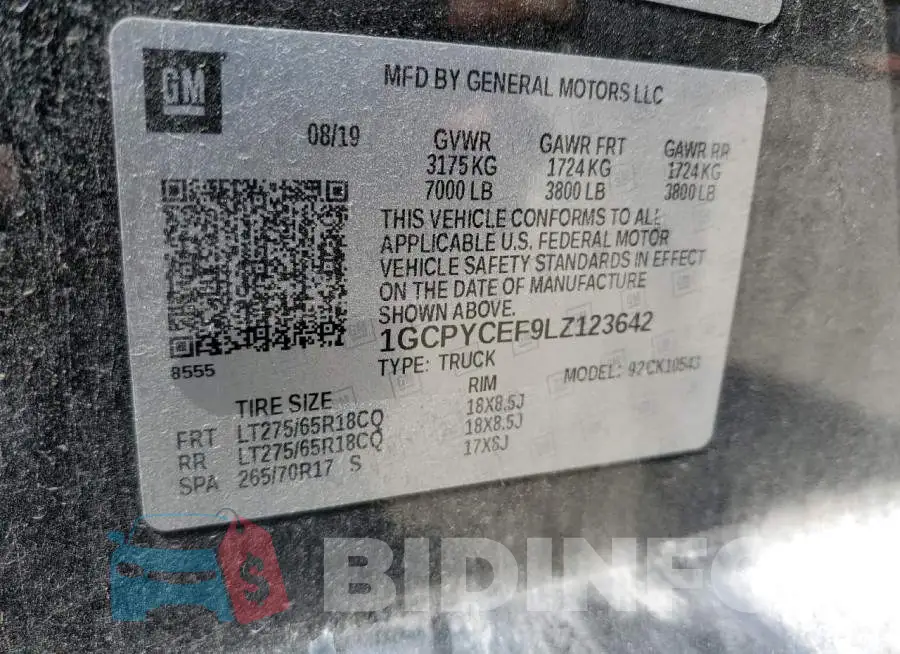 1GCPYCEF9LZ123642 Photo# 10
