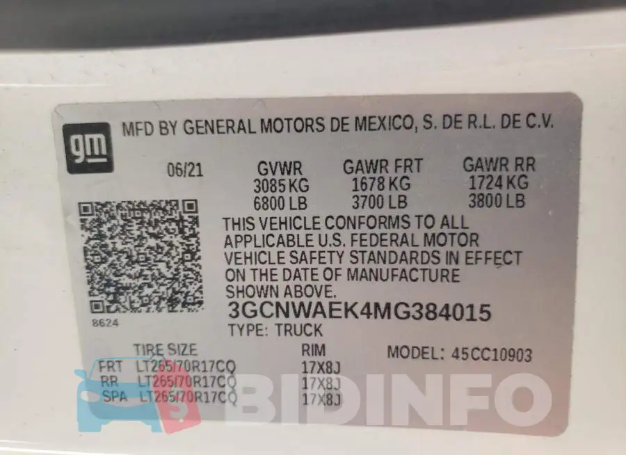 3GCNWAEK4MG384015 Photo# 10