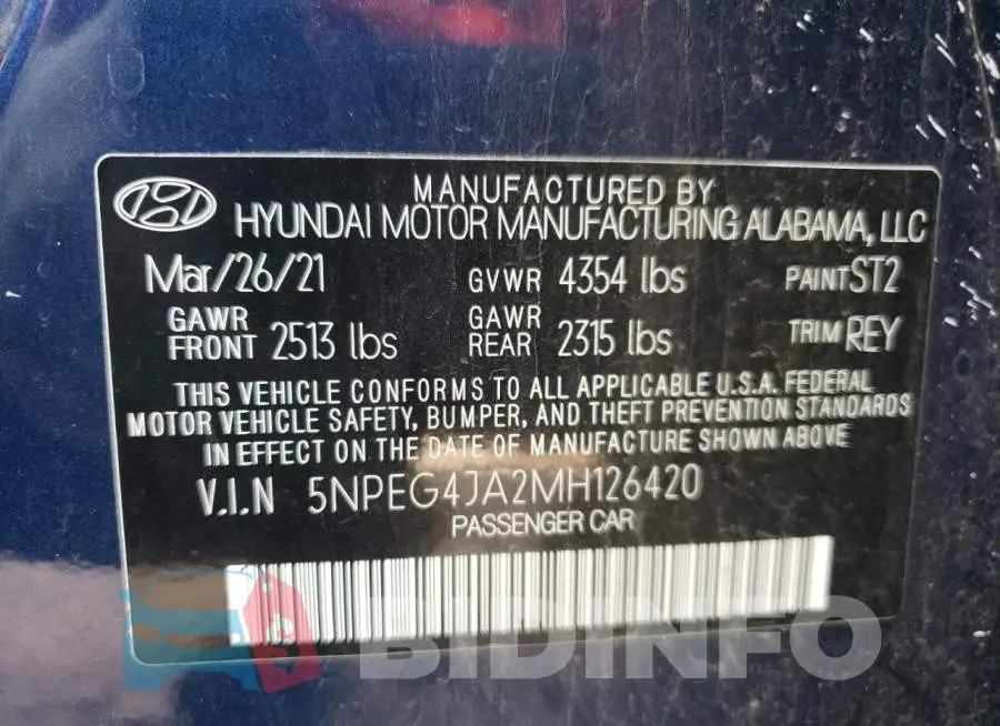 5NPEG4JA2MH126420 Photo# 10